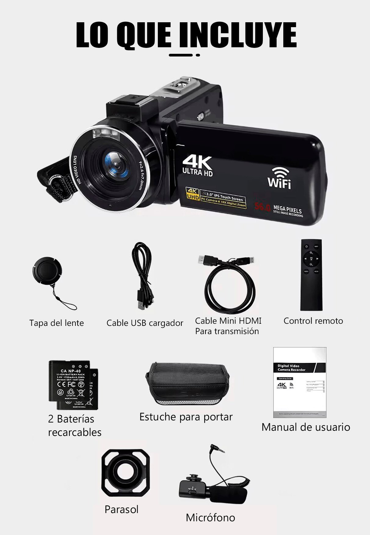 CAMARA DE VIDEO 4K ULTRA HD CON ZOOM DIGITAL 18X - Imagen 4