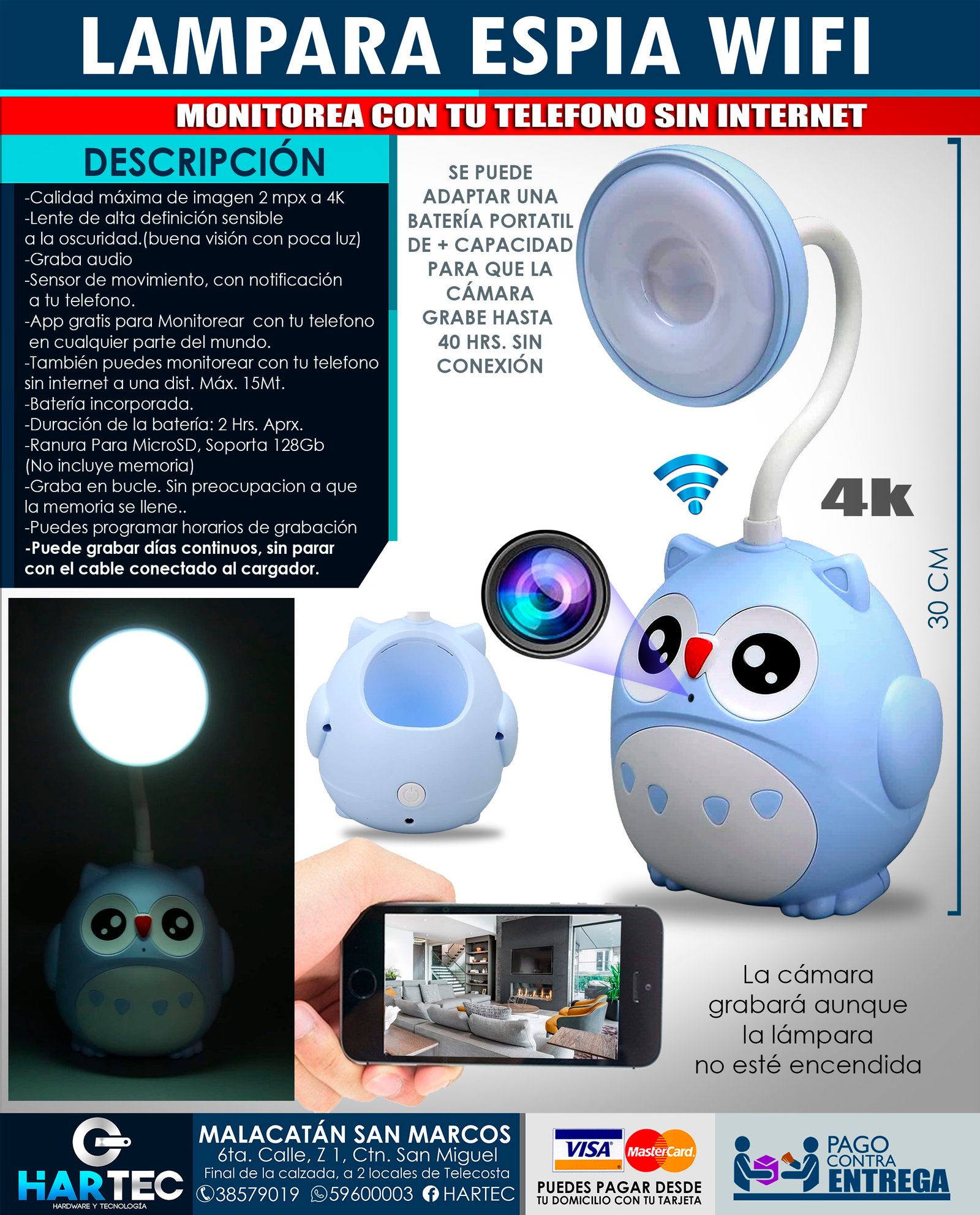 LAMPARA ESPIA WIFI DE MESA BÚHO