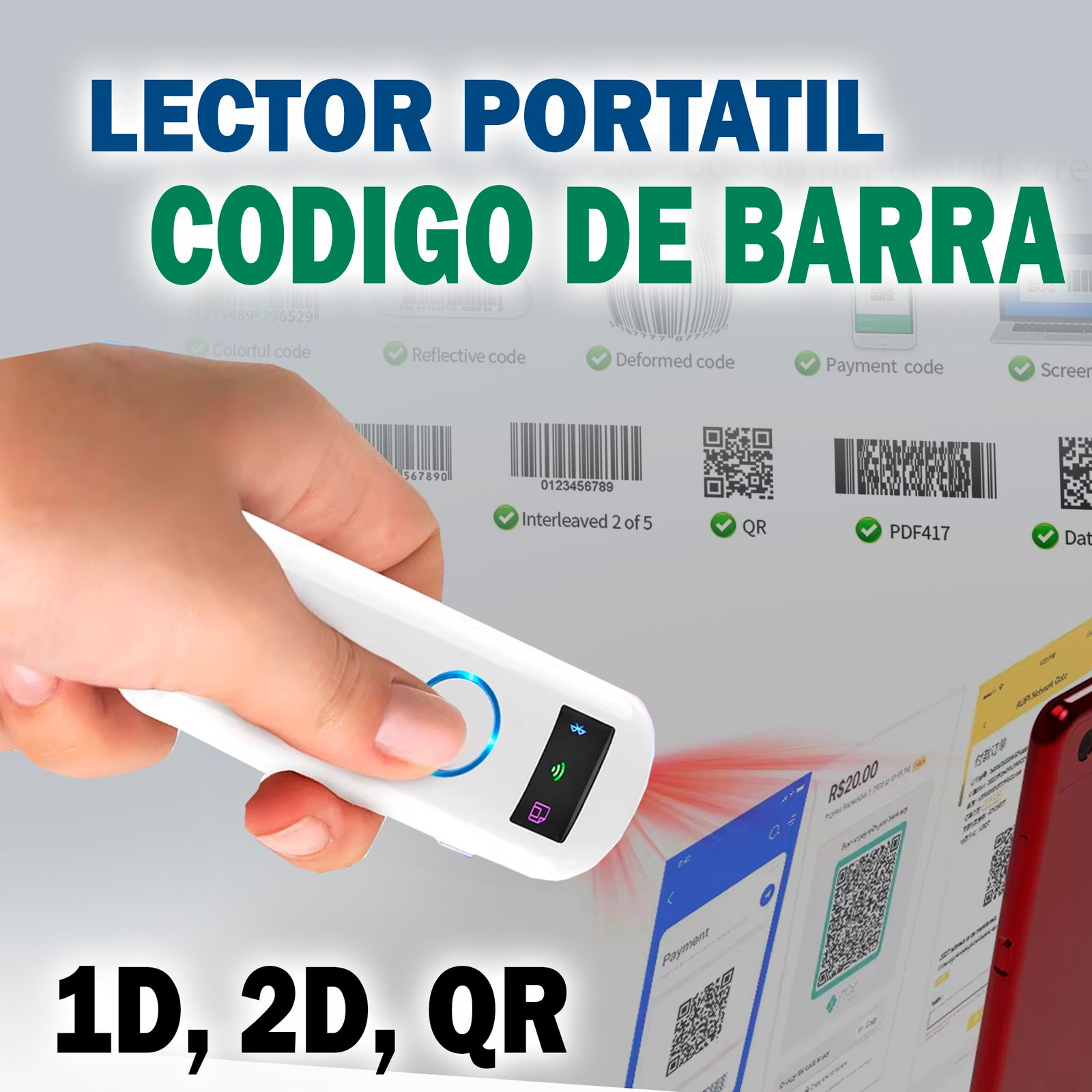 LECTOR INALAMBRICO PORTATIL BLUETOOTH+2.4G 2D Y QR - Imagen 6