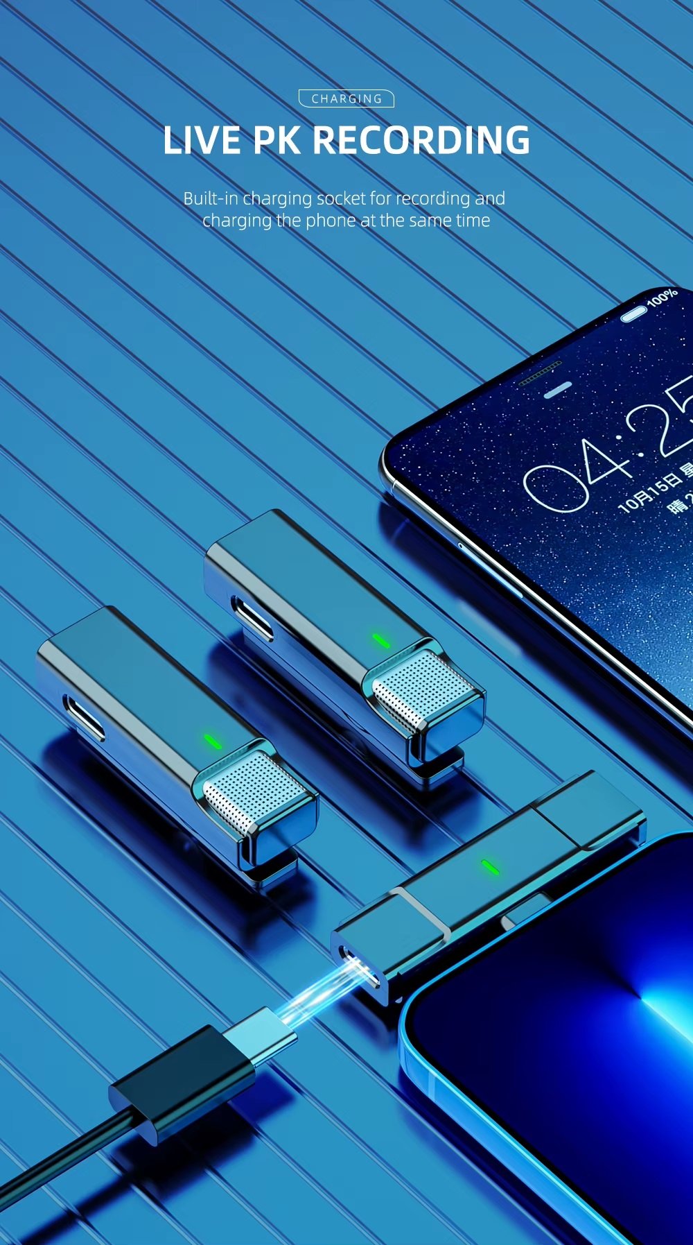 MICROFONO CON ESTUCHE DE CARGA 100 MT. PARA TELEFONOS TIPO-C Y IPHONE - Imagen 9