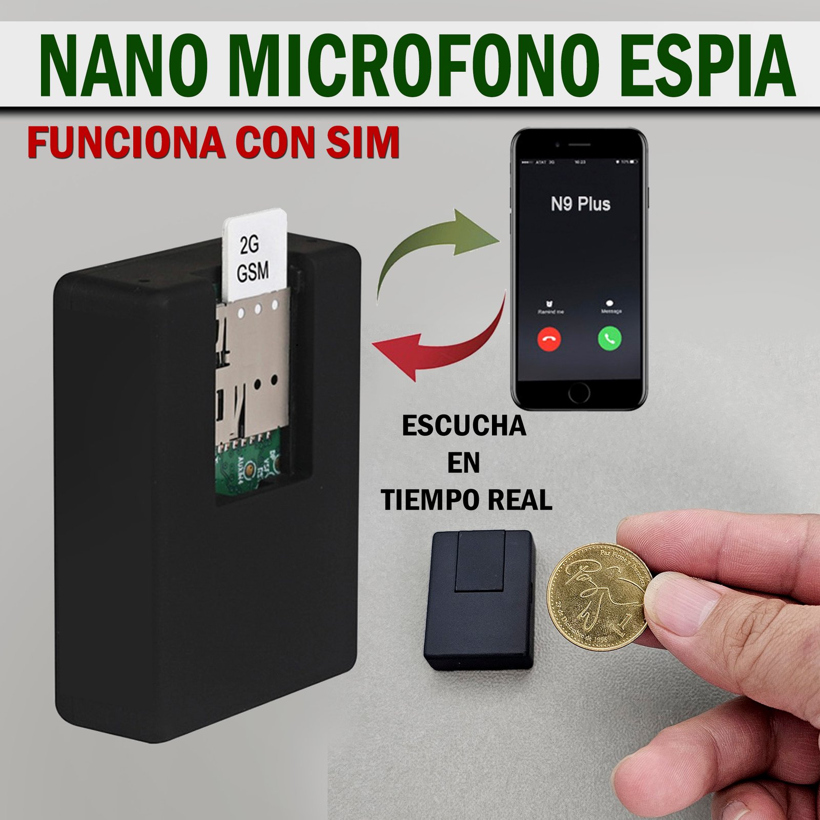 NANO MICROFONO ESPIA CON SIM GSM