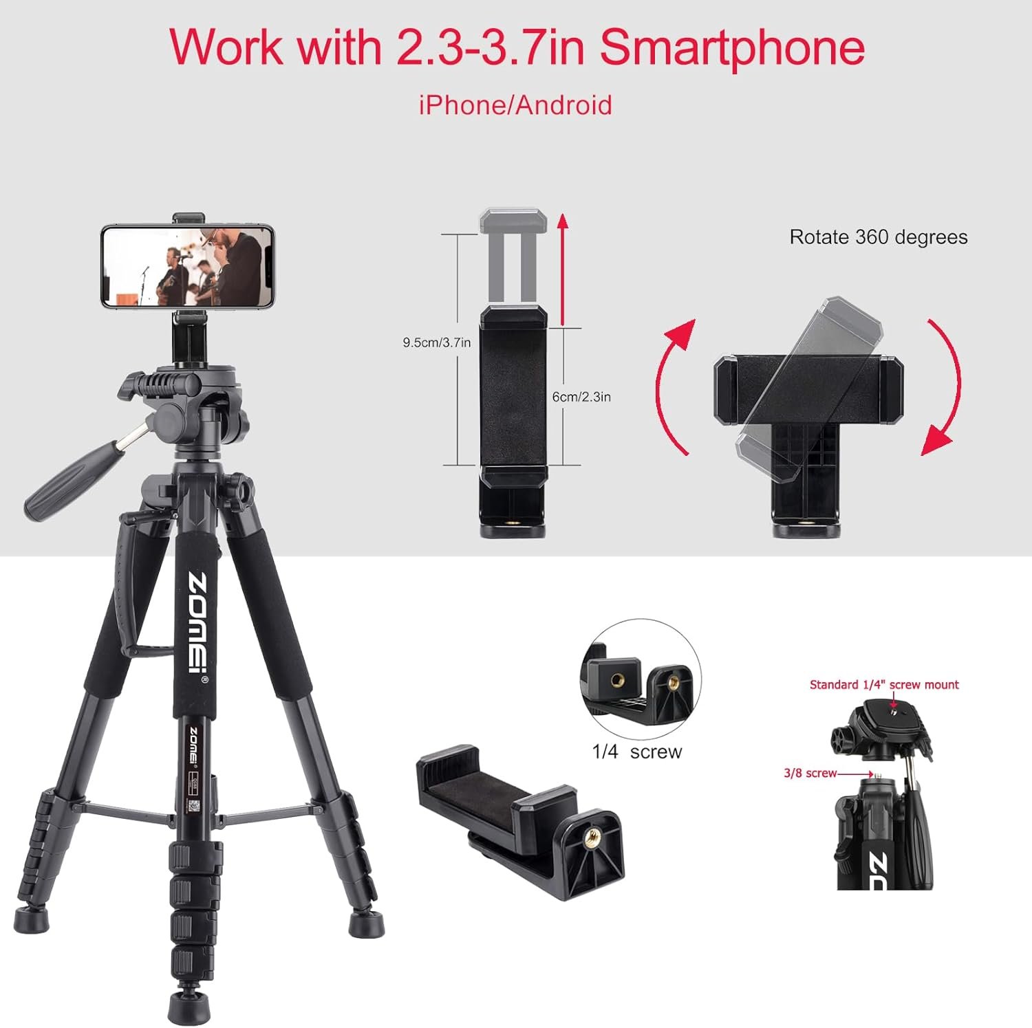 TRIPODE PROFESIONAL PARA CAMARAS Y TELEFONOS. 188CM. ZOMEI - Imagen 10